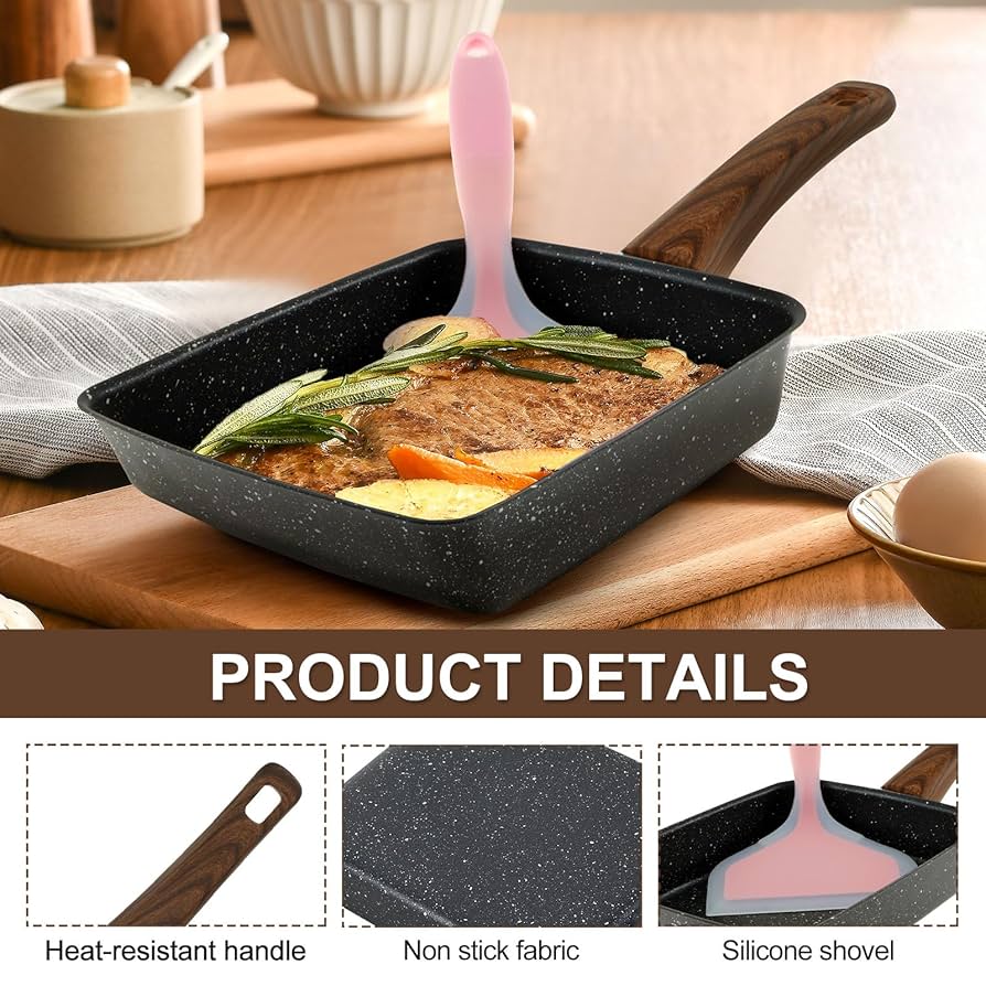 Tcwhniev Rectangle Tamagoyaki Pan Set Iron Nonstick Japanese